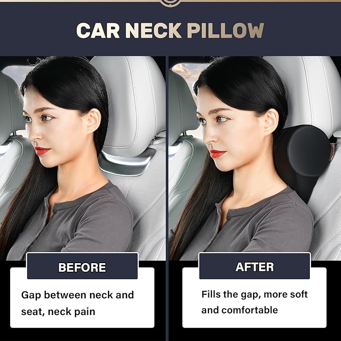 Coverado Car Headrest Pillow, Ergonomic Memory Foam Car Neck Pillow for Driving Seat with Adjustable Strap, Soft PU Leather Breathable Removable Cover Neck Support for Neck Pain Relief, Pink