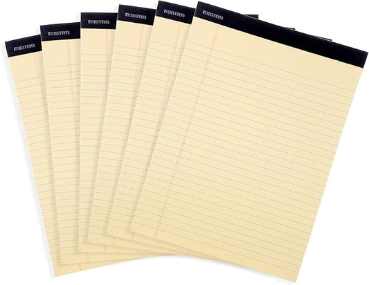 Mintra Office Legal Pads - ((BASIC CANARY 6pk, 8.5in x 11in, WIDE RULED))