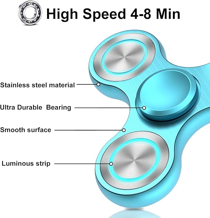 Fidget Spinners Toy, Metal Stainless Steel Bearing High Speed 4-8 Min Spins, EDC ADHD Stress Anxiety Relieves Fidgets Finger Toys, Spinner Toys for Adults and Kids