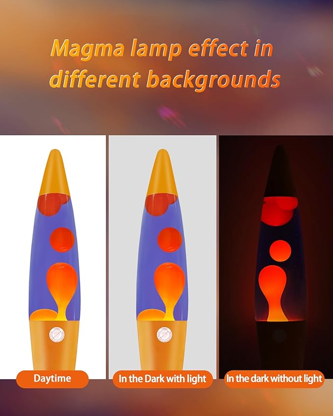Liquid Motion Lamp 16" for Adults and Kids, Motion Lamp with Orange Wax in Purple Water for Home Living Room Office Bedroom Decor, Magma Mood Lamp Night Light Cool Gifts for Boys Girls Teens