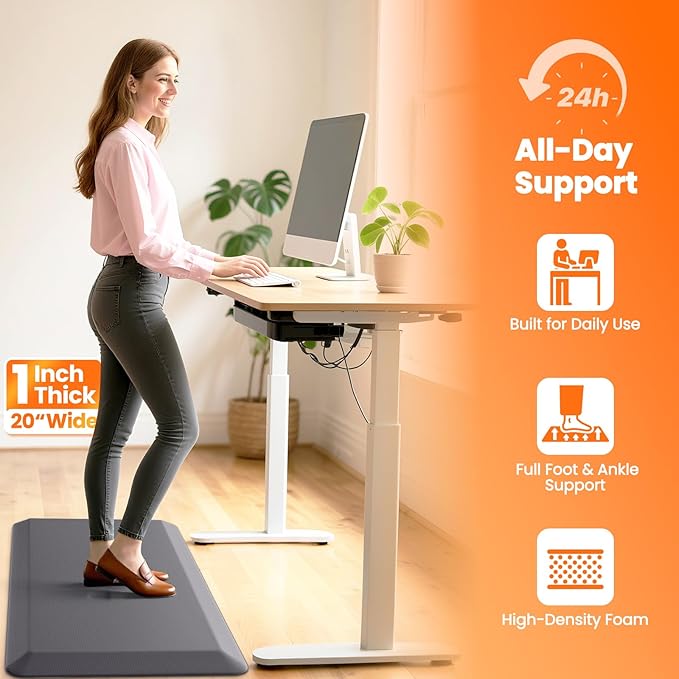 Kitchen Mats for Floor, 1 Inch Extra-Thick Kitchen Rugs, Non-Slip & Waterproof Standing Desk Mat, Comfort Anti Fatigue Mats for Kitchen Floor, Home, Sink, Office (20" X 32", Grey)