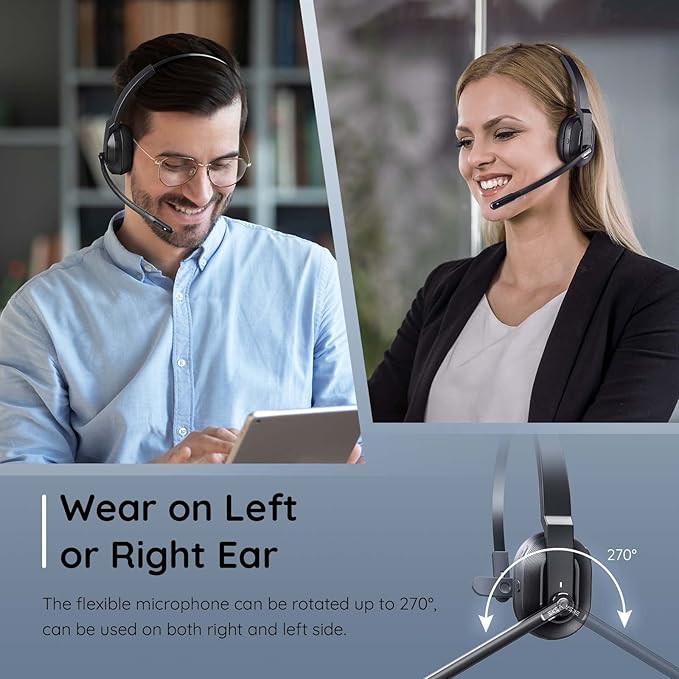 EKSA Trucker Bluetooth Headset, Wireless Headset with Microphone AI Noise Canceling, On Ear Bluetooth Headphone with Mute for Driver Office Call Center Computer Skype
