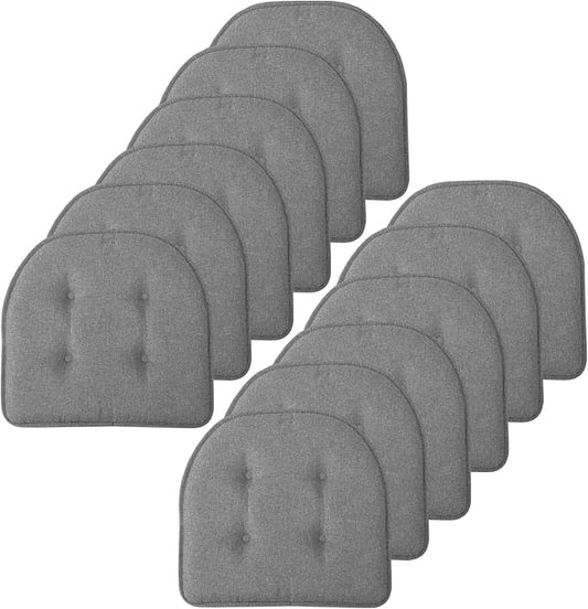 Sweet Home Collection Chair Cushion Memory Foam Pads Tufted Slip Non Skid Rubber Back U-Shaped 17" x 16" Seat Cover, 12 Count (Pack of 1), Grey