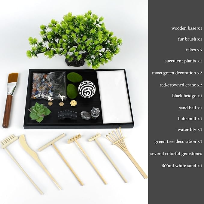 Artcome Japanese Zen Sand Garden for Desk - Home, Office Desk Accessories - Crafted Meditation Therapy Rectangle Tray - Mindful Relaxation and Meditation Tool for Stress Relief - Meditation Gift Set