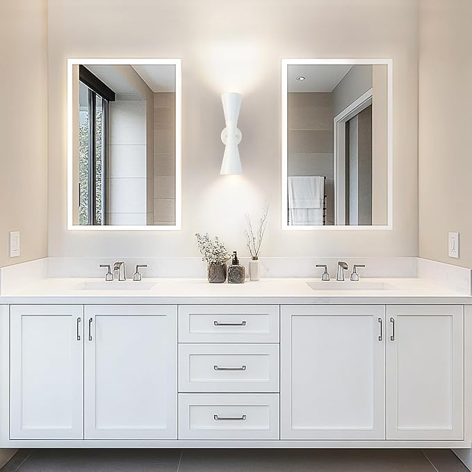 Modern Indoor Wall Sconce Up and Down White Wall Sconce Mid Century Indoor Wall Light Fixture Hardwired Wall Mounted Lamp for Living Room Bathroom Bedroom Hallway 13 Inch