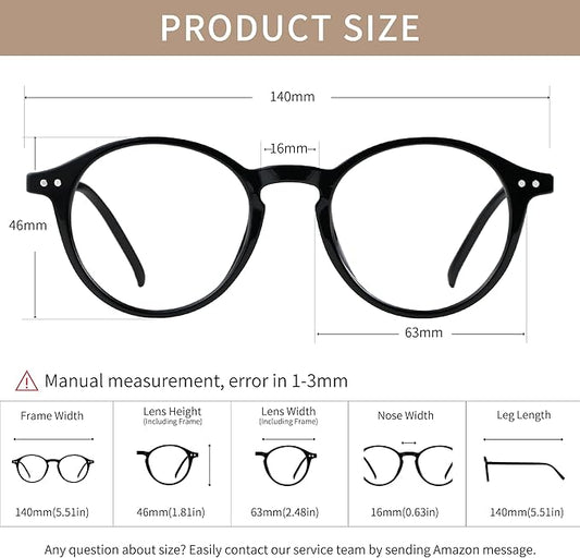 Blue Light Blocking Glasses Round Retro Computer Gaming Glasses Women Men UV Protection AB3303 (Black)