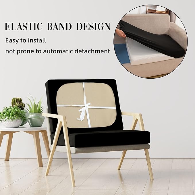 12Pcs Patio Cushion Covers Waterproof, Cushion Covers, Stretch Outdoor Couch Covers, Patio Couch Slipcovers, Patio Cushion Covers Replacement, Outdoor Chair Cushion Covers (Black)