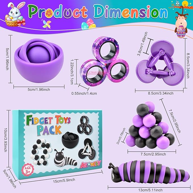 Fidget Toys Kids Pack, Fidget Spinner for Teens, Easter Basket Stuffers Gift for Adults 10PC Sensory Toys Pack for Autism, Desk Toy Stress Relief Toys for ADHD Men Boys