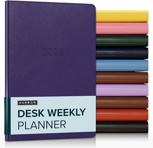 Harbor Desk Weekly Monthly Planner 2025-2026 - Calendar Planner and Notebook, Durable Faux Leather, 192 Pages, Softcover & Book Bound - Key West Dark Purple - 8x5.5"