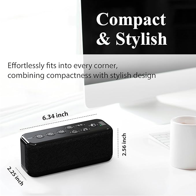 Raynic White Noise Machine, 42 Soothing Sounds Noise Machine, Rechargeable Battery Sound Machine with 8 Volumes, 5 Timers, Type-C Port, Headphone Jack for Baby, Adult, Home, Travel, Office