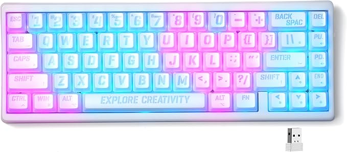 XVX M67 Wireless 60% Percent Keyboard, QMK/VIA Topographic Gaming Keyboard, Tri-Mode Thocky Creamy Mechanical Key Board, Hot Swappable Gasket Mount RGB IMD Tech for Win/Mac, Miami Theme, White