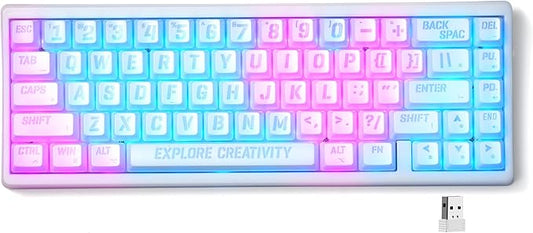 XVX M67 Wireless 60% Percent Keyboard, QMK/VIA Topographic Gaming Keyboard, Tri-Mode Thocky Creamy Mechanical Key Board, Hot Swappable Gasket Mount RGB IMD Tech for Win/Mac, Miami Theme, White