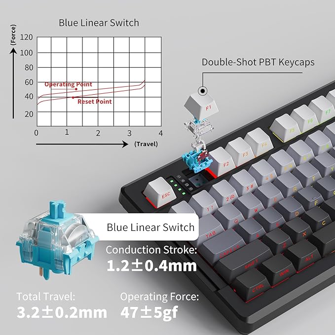 EWEADN X99 Wireless Mechanical Keyboard - 99 Keys, Three Mode Connectivity- BT5.0/2.4GHz/USB-C, Hot-Swappable PCB, Gasket Mount, 8000mAh Battery, PBT Double-Shot Keycaps, Gray, Linear