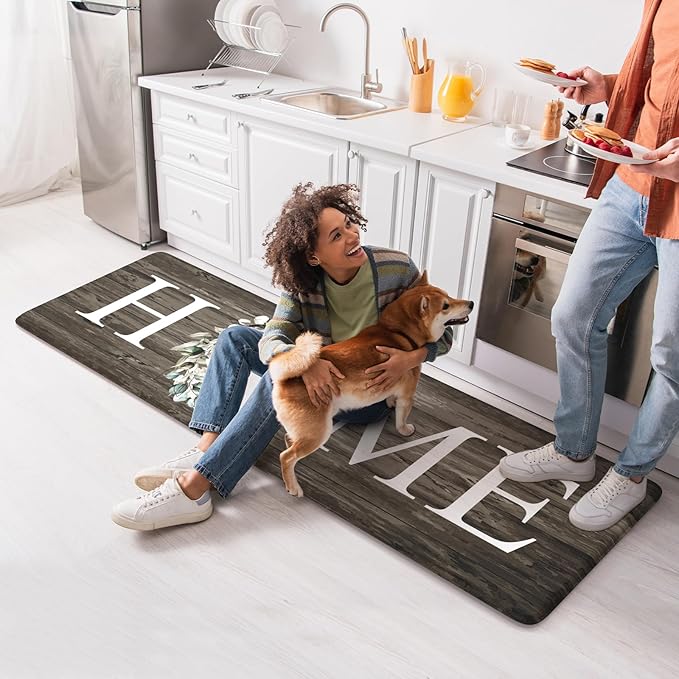 KIMODE Cushioned Anti Fatigue Rug, Farmhouse Kitchen Sink Runner, Comfort Non Slip Mat - Brown 17.3"x59"