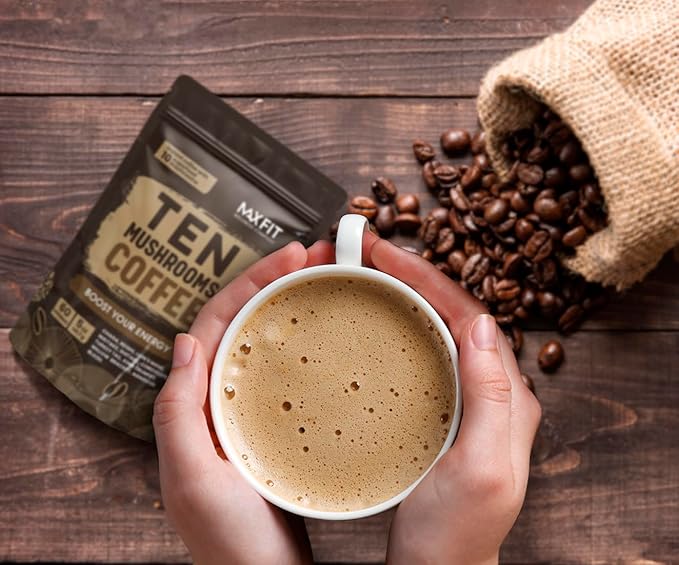Mushroom Coffee (60 Servings) 10 Mushrooms (Lion’s Mane, Cordyceps, Turkey Tail & Other) Mixed With Gourmet Arabica Instant Immune Boosting Coffee for Focus & Gut Health Support