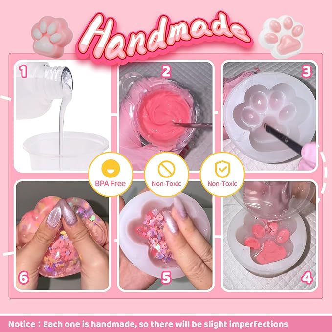 Taba Squishy Paw Gift Box, Cat Paw Squeeze Toys, Handmade Cute FuFu Squishies, Sticky Squishy Cat Paw Fur Ball, Kitty Paw Stress Relieving Fur Toys, YoYo Funny Fidget Toys for Gift, Kids-Purple&White