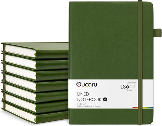 Oucaru Lined Journal Notebook, 8 Pack, 180 Pages, A5 Journals for Writing, 100 GSM Thick Paper, Small Notebooks Daily Journal for Women Men Work, Business, School, Travel Supplies CL
