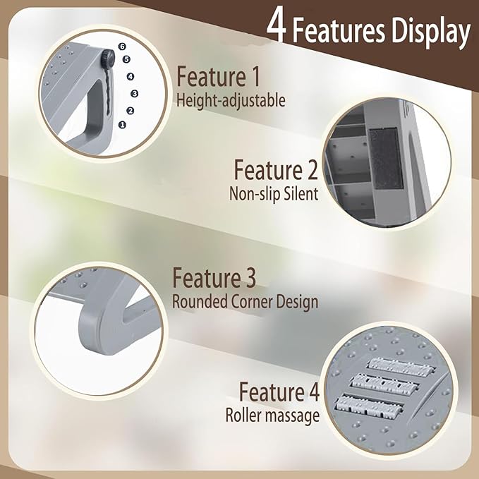 Under Desk Foot Rest for Office, Adjustable Ergonomic Accessories Portable Small Foot Stool Massager, Computer Foot Hammock Rest for High Gaming Chair Tall Footrest for Couch(Grey)