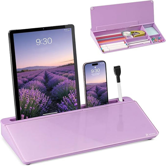 Varhomax Glass Desk Whiteboard with Storage, Desktop Organizer to-do List Memo Notepad Dry Erase White Board for Home Office and School Supplies (Purple)