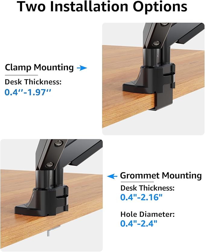 MOUNTUP Dual Monitor Mount fits 42 40 39 37 34 32 27 inch Ultrawide Screen, Holds 6.6-33lbs, Dual Monitor Arm Desk Mount, Heavy Duty Gas Spring Monitor Stand for 2 Monitors, with Clamp/Grommet Base