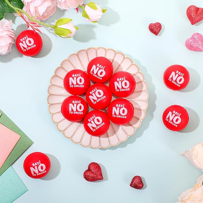 Poen 40 Pcs Red Ribbon Week Supplies Bulk Say No to Drugs Red Awareness Squeeze Balls Drug Free Awareness Anti Drug Events Gifts Motivational Relief Stress Balls for Charity Activity (Stylish Style)