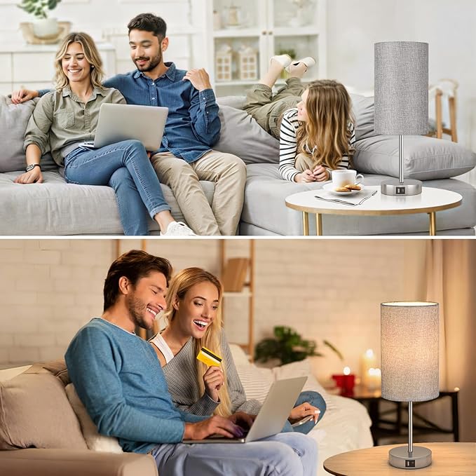 AKASUKI 18Inch Table Lamp with Dual Charging Station, 3 Way Dimmable Touch Lamp for Bedroom, Living Room, Office(LED Bulb Included)