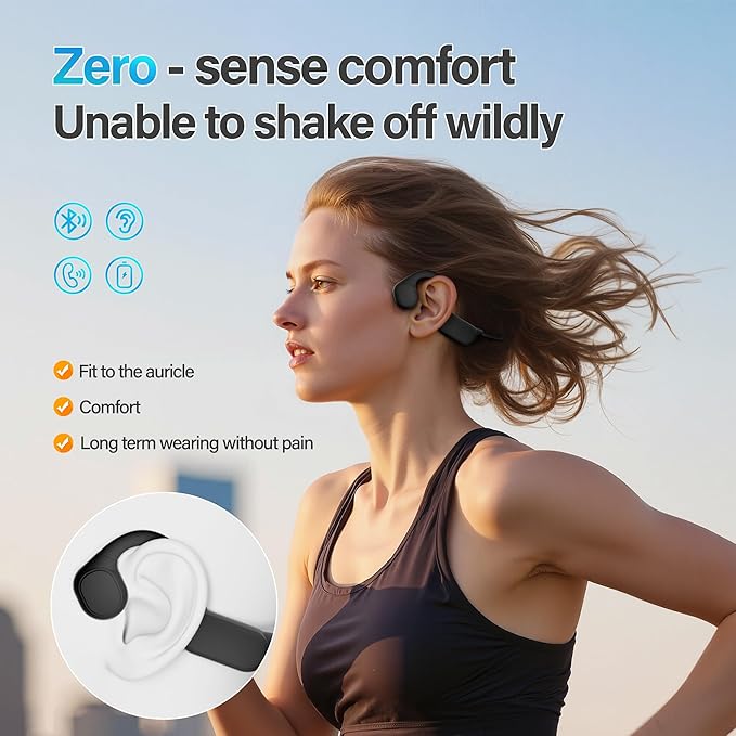 2025 Bone Conduction Headphones，Bluetooth 5.4 Wireless Headphones, Type-C Quickly Charge，12Hrs Playtime，IPX5 Waterproof for Traving，Running，Hiking