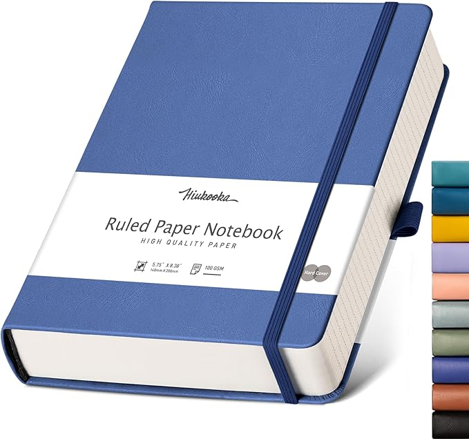 College Ruled Notebook, 320 Pages A5 Hardcover Large Journal, Thick Paper, Writing Journal for Office School Business, 5.75'' x 8.38'' - Blue