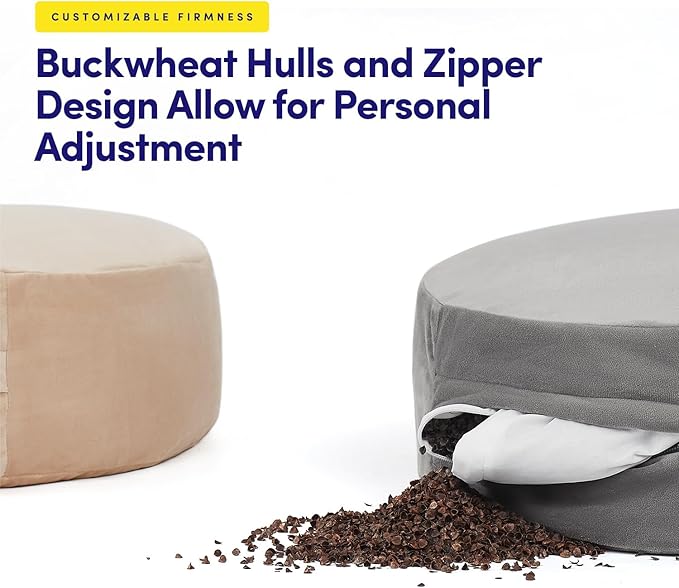 Meditation Cushion Bolster Pillow for Restorative Yoga – Supportive Cushion for Meditation, Pilates, and Relaxation – Filled with Buckwheat Hulls - Removable Cover