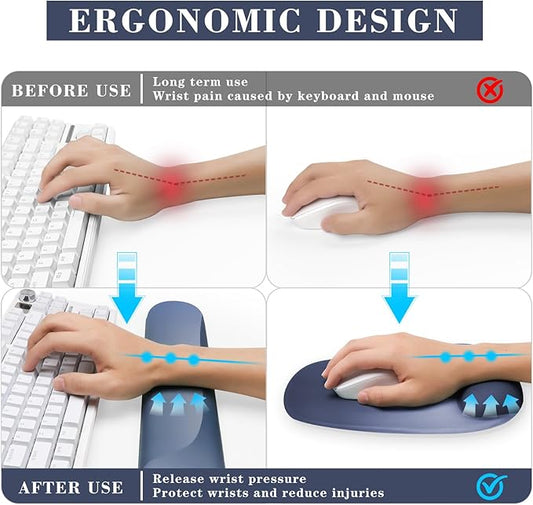 Wrist Rest for Keyboard and Mouse, Ergonomic Gel Computer Keyboard Wrist Rest with Memory Foam, Keyboard Wrist Support Pad for Long Hours of Work, Gaming, Studying-Relieve Wrist Pain