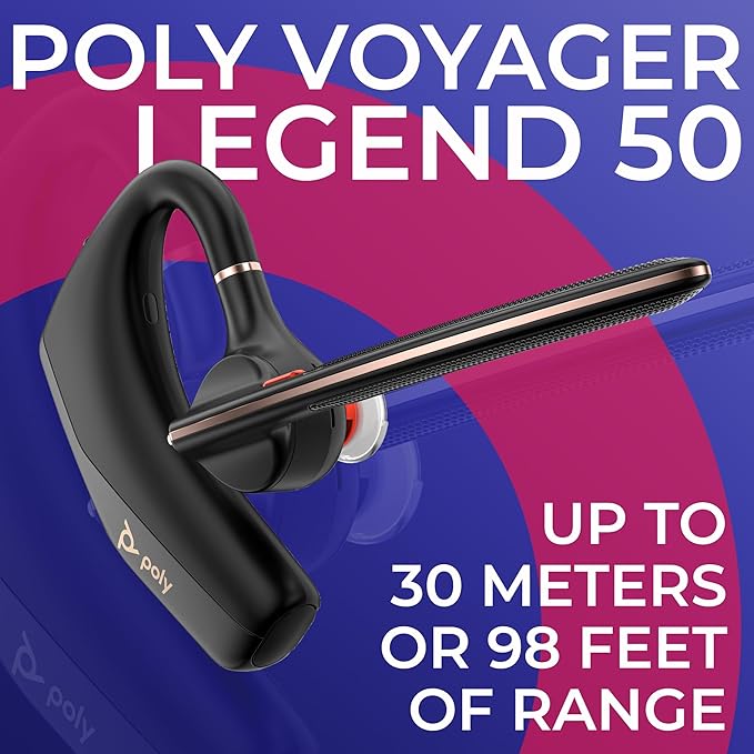 Poly Voyager Legend 50-M Bluetooth Headset, Charging Case, AI-Powered Noise Cancellation, 4-Mic WindSmart Tech, 10-Hr Battery, 98 ft Wireless Range, Multipoint Connectivity, Voice Assistant, GTW Cloth