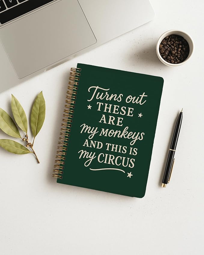 Green Funny Office Notebook, Work Journal Notebook for Women Men Coworkers, Funny Office Supplies, Turns Out These Are My Monkeys Humorous Spiral Notebook, 5.5x8.3 Inch 558