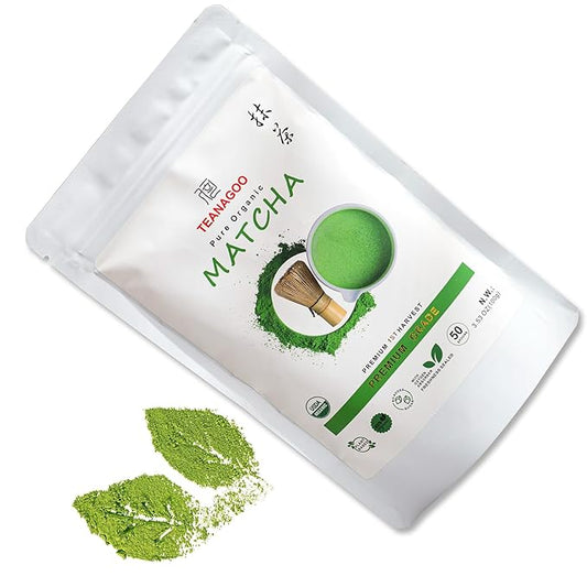 TEANAGOO Premium Grade Matcha Powder, Matcha Green Tea for Premium Latte/Breakfast Beverage/Daily Green Tea, USDA Organic Ceremony Tea, Unsweetened No Additives, First Harvest, 3.53oz(100g)