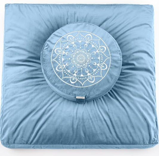 Hihealer Meditation Cushion, Traditional Tibetan Meditation Pillow Velvet Cover - Large Floor Cushion Seating for Adults - Yoga Buckwheat Bolster for Women、Moms