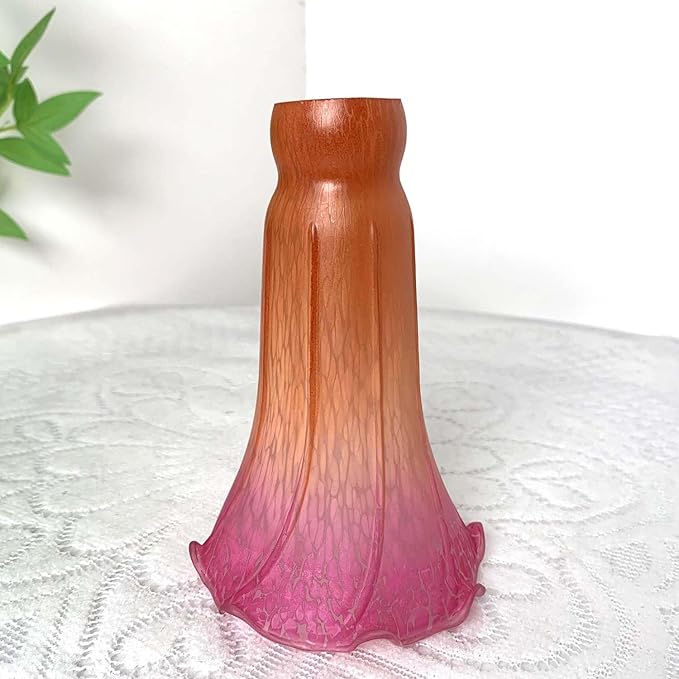Bieye LS20 Lily Flower Blown Glass Lampshade (Orange Pink, Opening I.D. 1.26" x O.D. 1.5")