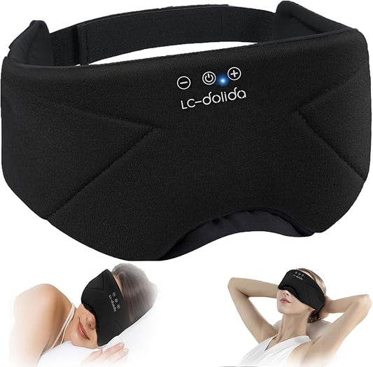Sleep Mask with Headphones Bluetooth 5.4, LC-dolida Wireless Music Eye Mask for Sleeping Headphones with Soft Bamboo Cotton Cooling Breathable,Ultra-Thin Stereo Speaker for Side Sleepers