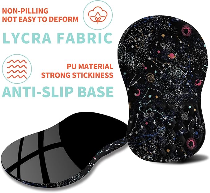 Ergonomic Mouse Pad Wrist Support with Memory Foam Massage Bulge, Carpal Tunnel Pain Relief Mousepad Wrist Rest for Mouse(12x8 inch, Galaxy)