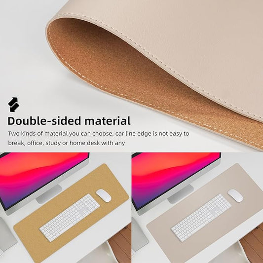 AFIING Leather Desk pad Protector, Large Non-Slip Office Desk Mat with Natural Cork & PU Leather, Waterproof Writing Mouse Pad for Office and Home (47in*23in, Beige)