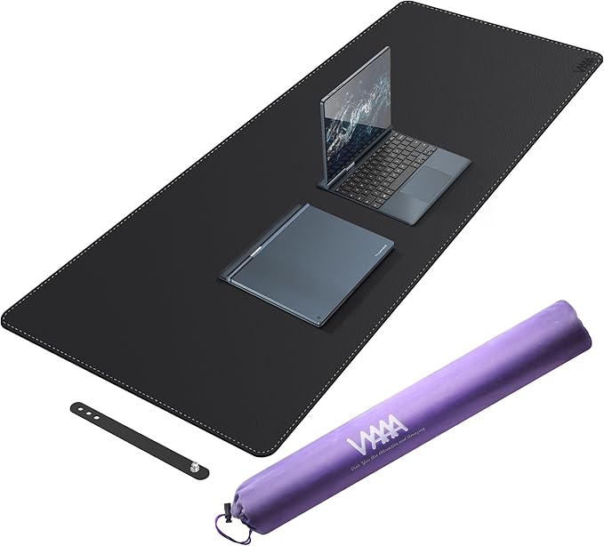 Vyaaa PU Leather Desk Mat, 55" x 24" Large Mouse Pad, Waterproof Extra Large Desk Mat, Desk Mats on top of Desks for Home or Office (Black)