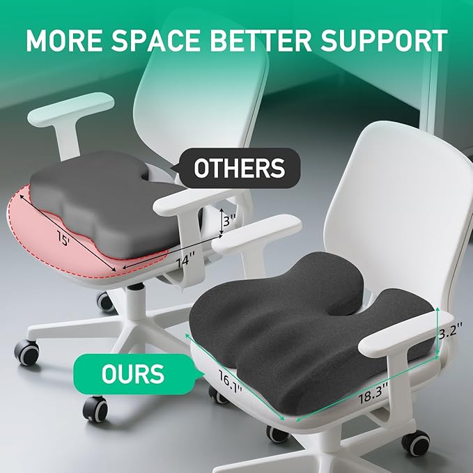 Non-Flattening Memory Foam Seat Cushion for Office Chairs,Gaming Chairs – Ergonomic Design for Tailbone Pain Relief, Long-Lasting Support, Gifts for Women/Men, Office Desk Accessories,Dark Grey