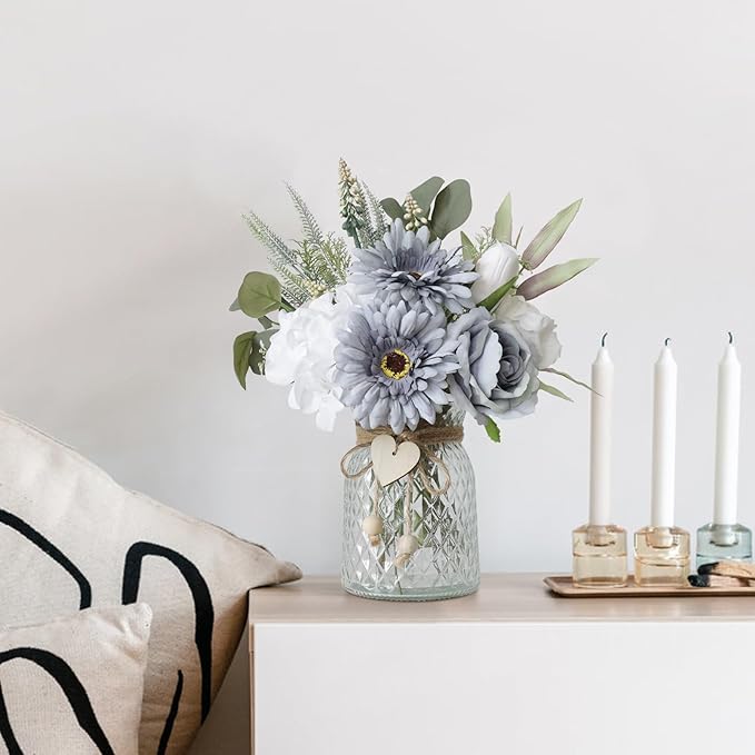 Leftover Fake Flowers in Vase with a Flower Arrangement,Silk Artificial Flowers in Vase,Dining Table Centerpiece Decor,Flower Arrangements for Home Decor,Kitchen Decor