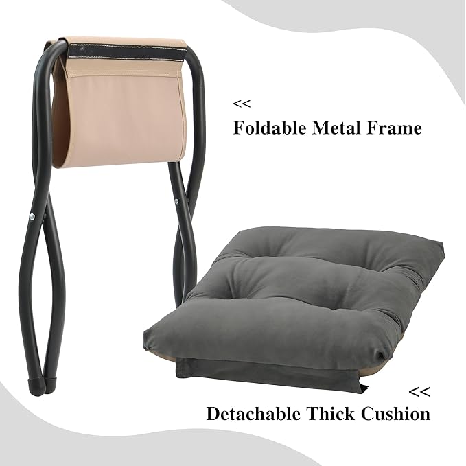 15"(H) Folding Ottoman, Foldable Footrest Stool, Portable Small Foot Stool for Couch, Collapsible Foot Rest Ottoman for Sofa, Accent Padded Ottomans for Living Room, Bedroom, Dark Grey