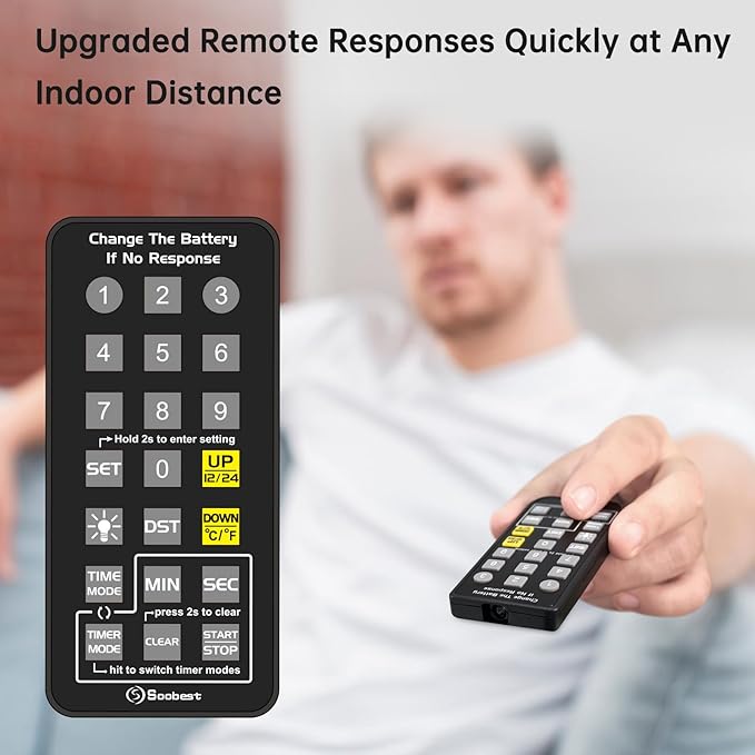 Soobest Large Display Digital Wall Calendar Clock with Date Day of Week, Alarm Clock for Bedroom Desk, Timer for Home Gym Workout 6 Dimmer Auto DST 12/24hr with Remote and Temperature(White)