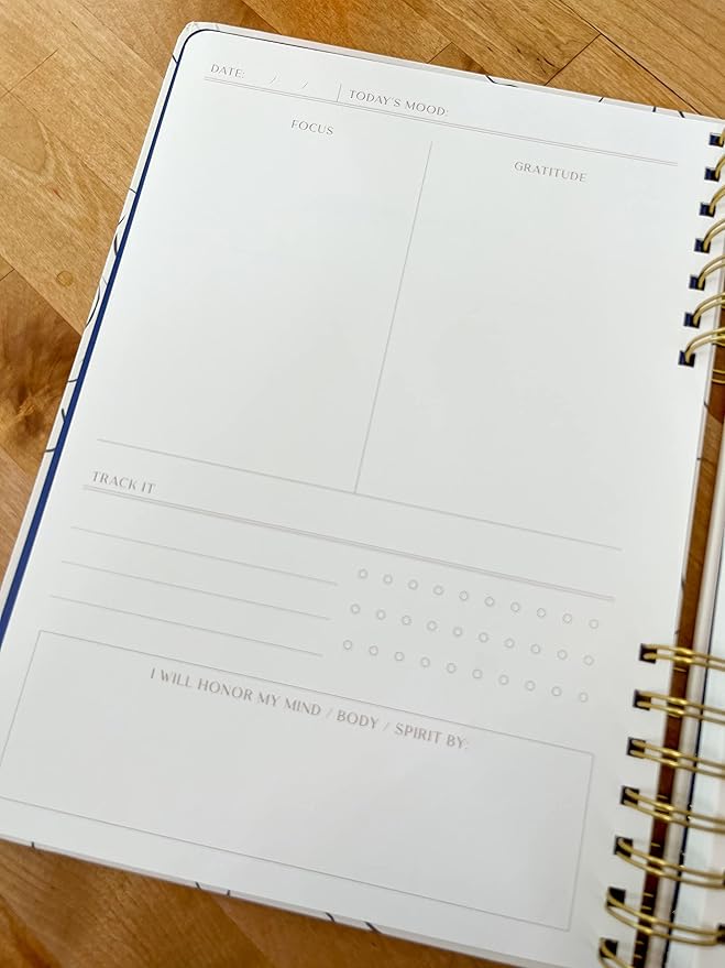 DesignWorks Ink Mind Body Spirit Spiral Mindfulness Notebook Guided Gratitude and Wellness Journal Undated Daily Planner With Self Care and Activity Prompts and Stickers, 7.5" x 10.25