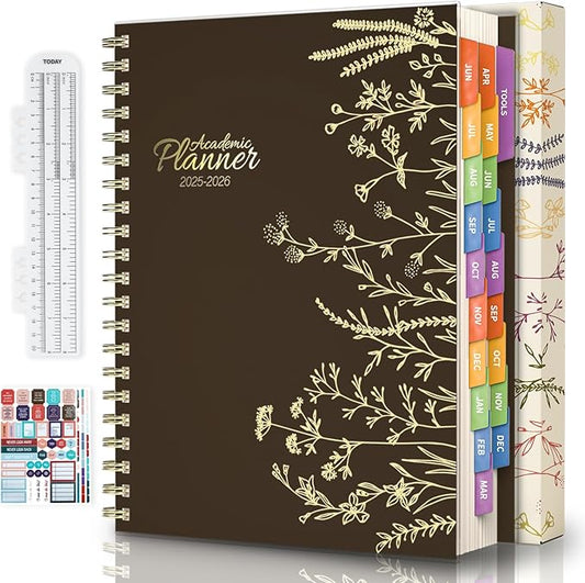 Jun 2025-Dec 2026 Academic Monthly Weekly Daily Planner for School, 19 Months Calendar 25-26 Planning Book with Colorful Tabs, 8.5" x 11" Mid Year College Organizer for Student Teacher (Bistre)