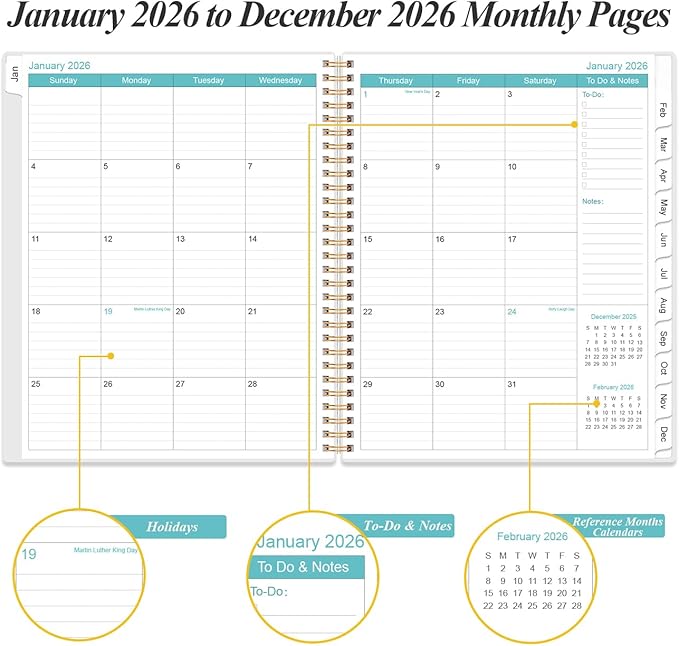 2026 Daily & Monthly Planner - One Page Per Day, Daily Planner from January 2026 - December 2026, Planner 2026 with 12 Monthly Tabs, 8.5" x 11", Blue Watercolor