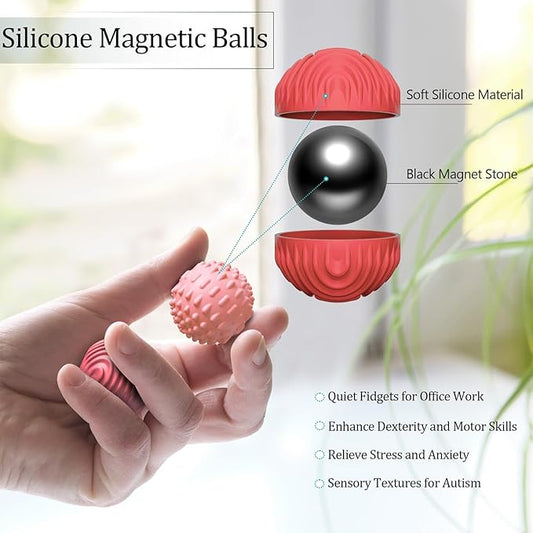 Silicone Magnetic Balls Fidget Toys for Adults & Teens,4PCS Stress Relief Sensory Toys for Autism ADHD Anxiety,Fun Textures Gadgets,Office Desk Toy,Stocking Stuffers for Men Women Teen Gifts