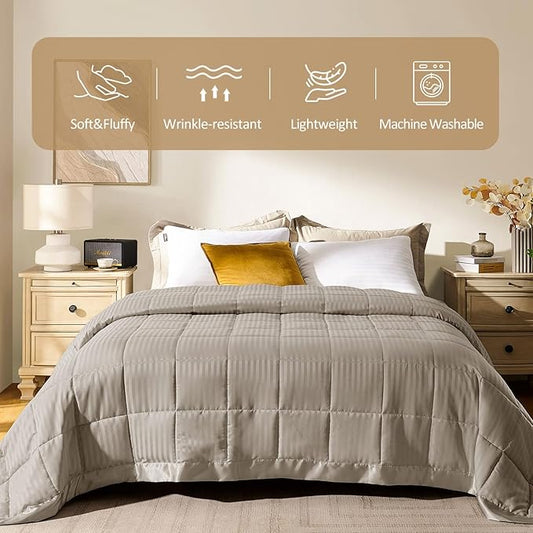 downluxe Twin Blanket with Satin Trim, Lightweight Down Alternative Blanket Twin Size for All Season, Machine Washable (Sand, 66 X 90 Inch)