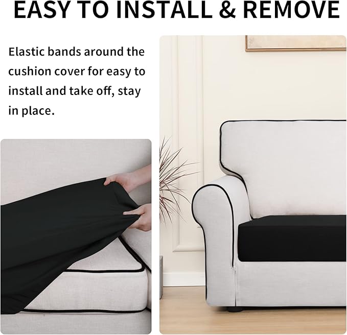 Easy-Going 100% Waterproof Chair Sofa Seat Cushion Slipcovers Couch Cushion Cover Stretch Furniture Protector for Kids, Pets (Chair Cushion, Black)