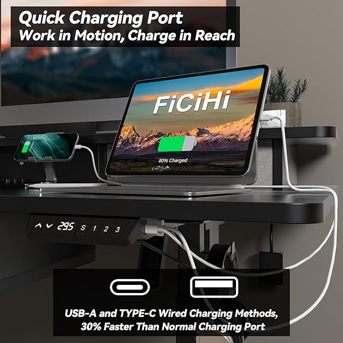 Adjustable Height Standing Desk with 4 Drawers,48 x 30 inches Electric Sit Stand Home Office Desk with Two Tiers, 3 Memory Presets, Monitor Stand Riser, USB A/C Charging Port